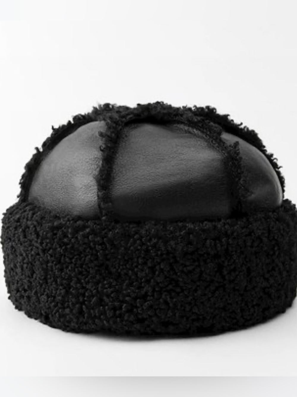 Zara Black Faux Shearling Aviator Trapper Ear Flap Winter Hat